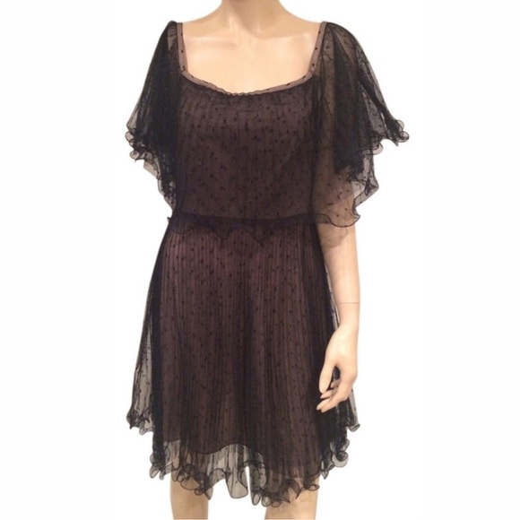 BCBGMaxAzria Black Mess Off The Shoulder Polka Dot Dress Size 6 - Picture 4 of 10